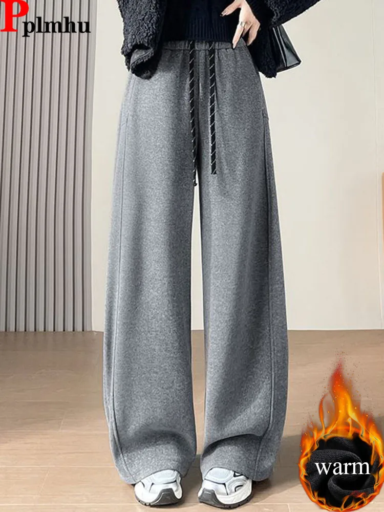 Winter Warm Woolen Straight Pants Women Casual Elastic High Waist Velvet Lined Pantalones Korean Fashion Loose Thicken Spodnie
Winter Warm Woolen Straight Pants Women Casual Elastic High Waist Velvet Lined Pantalones Korean Fashion Loose Thicken Spodnie