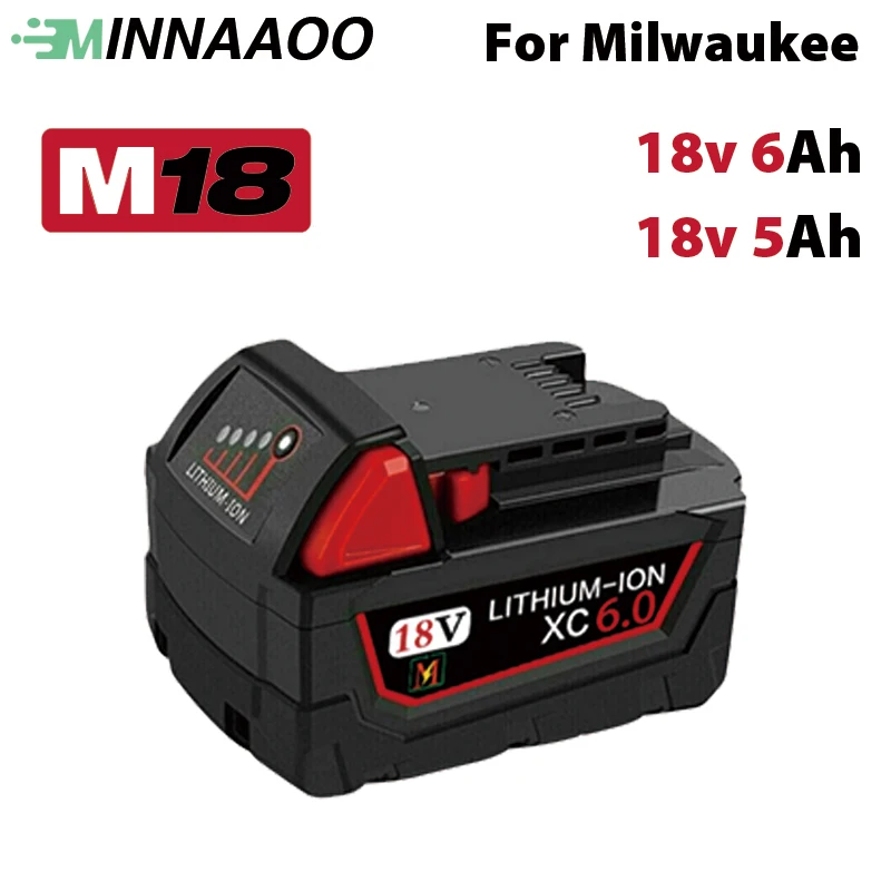 MINNAAOO For Milwaukee battery 5000mAh/6000mAh,For Milwaukee M18 Batteries M18B5 XC Rechargeable Lithium ION 18V Battery
MINNAAOO For Milwaukee battery 5000mAh/6000mAh,For Milwaukee M18 Batteries M18B5 XC Rechargeable Lithium ION 18V Battery
