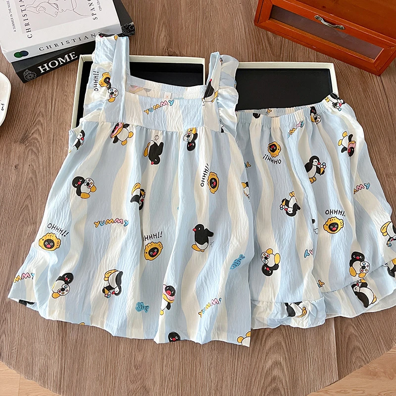 Striped Penguin Pajamas for Women, New Spring/Summer Sleeveless Short-Sleeve Shorts Two-Piece Set, Home Wear, Can Be WornOutside
Striped Penguin Pajamas for Women, New Spring/Summer Sleeveless Short-Sleeve Shorts Two-Piece Set, Home Wear, Can Be WornOutside