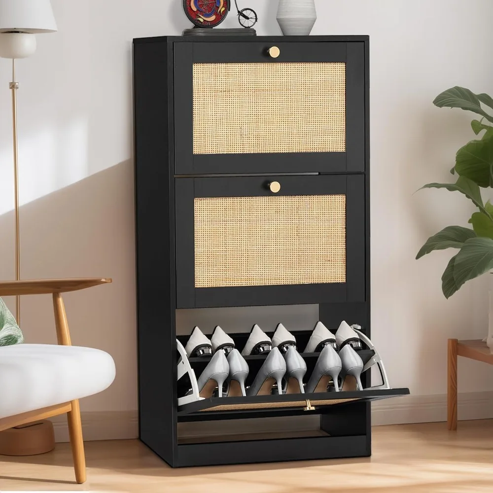 Shoe Cabinet with Natural Rattan Flip Drawers for Entryway, Free Standing Slim Shoe Storage Organizer with Large Top Board
Shoe Cabinet with Natural Rattan Flip Drawers for Entryway, Free Standing Slim Shoe Storage Organizer with Large Top Board