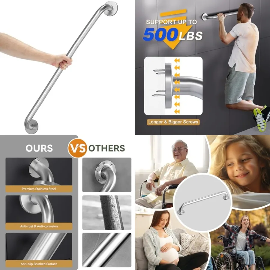 Grab Bar for Bathtubs and Showers - Anti Slip, 36" L x 1.25" D, Stainless Steel, Senior and Handicap Accessible, Holds 500LBS
Grab Bar for Bathtubs and Showers - Anti Slip, 36" L x 1.25" D, Stainless Steel, Senior and Handicap Accessible, Holds 500LBS