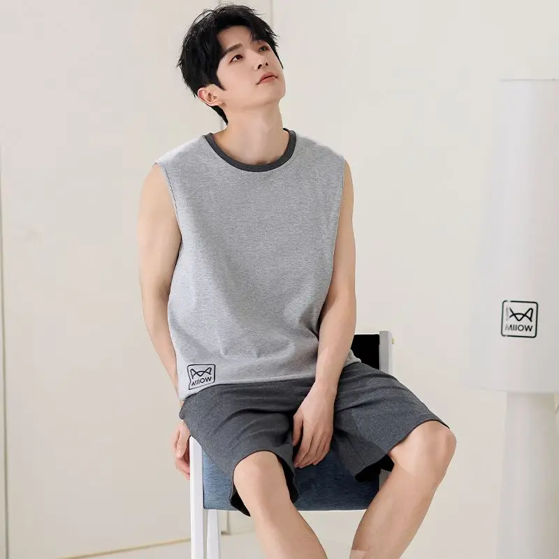 2026 Summer Sleeveless Vest 100% Cotton Pajama Sets for Men Korean Loose Sleepwear Suit Pyjama Homewear Male Pijama Home Clothes
2026 Summer Sleeveless Vest 100% Cotton Pajama Sets for Men Korean Loose Sleepwear Suit Pyjama Homewear Male Pijama Home Clothes