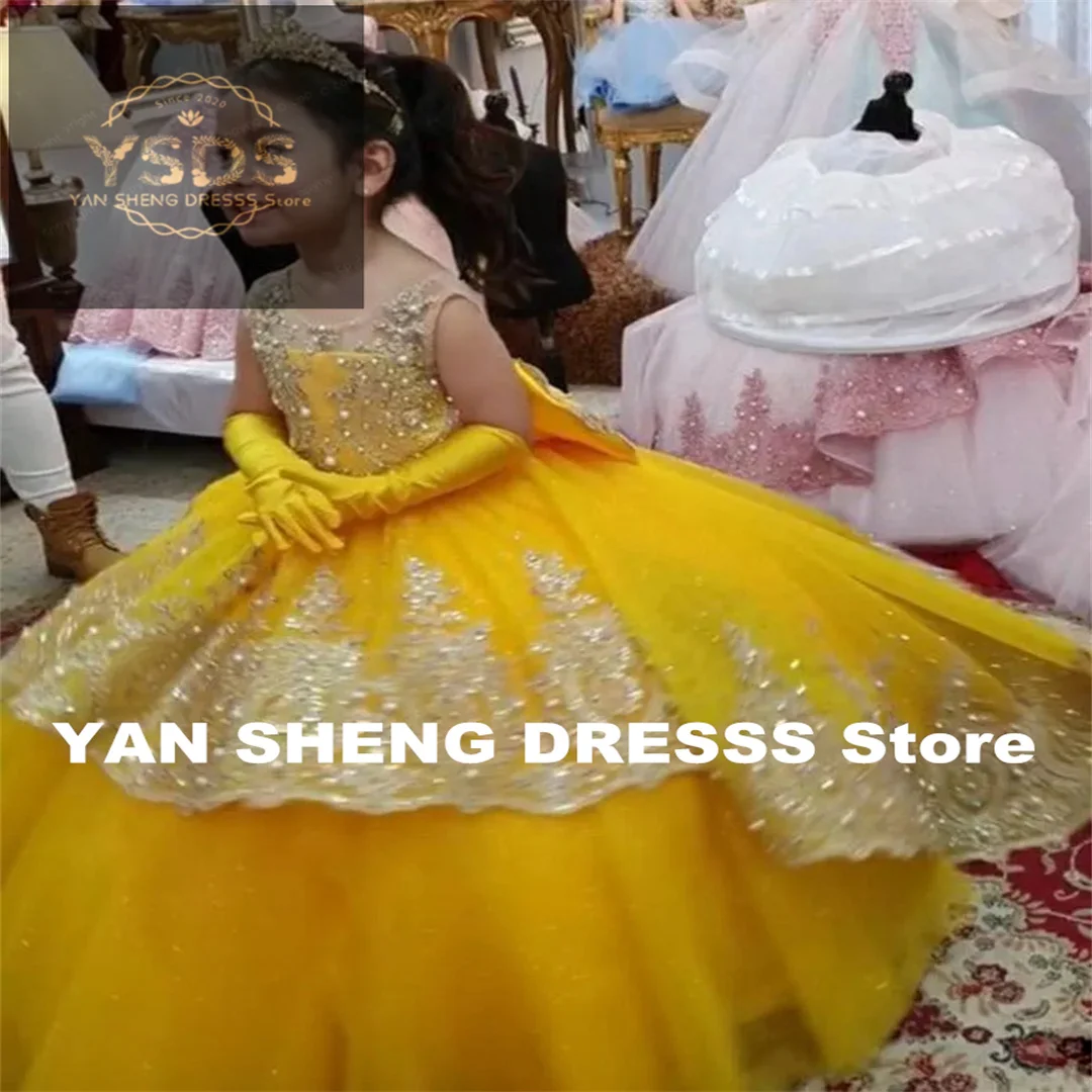 Gold Girls Princess Dress 2025 Tulle Tiered Flower Girl Dress Toddlers Beaded Lace Pageant Dress Customized Birthday Party Gowns
Gold Girls Princess Dress 2025 Tulle Tiered Flower Girl Dress Toddlers Beaded Lace Pageant Dress Customized Birthday Party Gowns