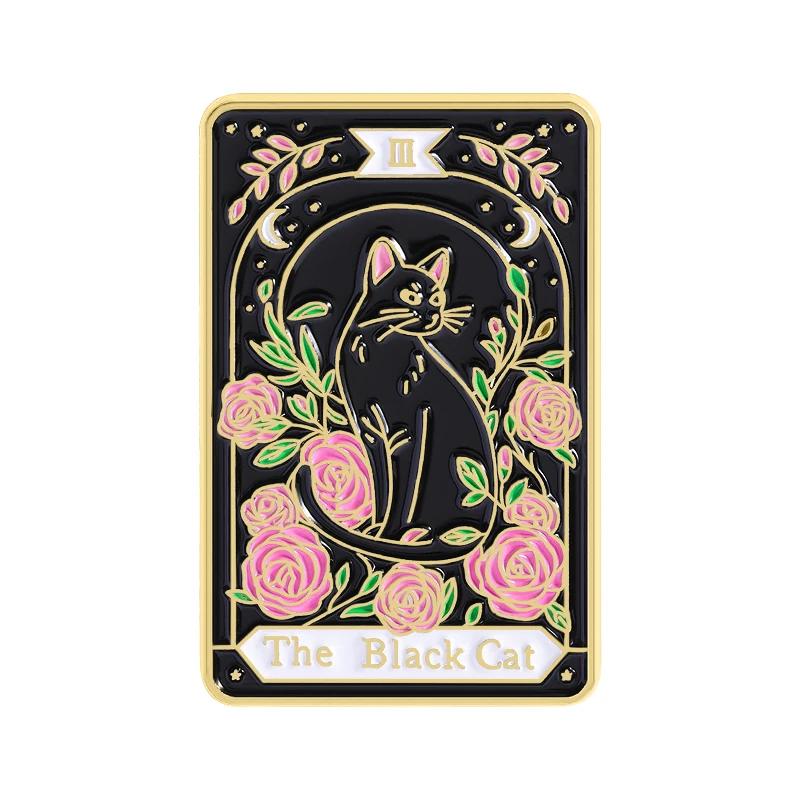 Tarot Card The Black Cat Enamel Pins Custom Black Cat Rose Flower Brooches Backpack Lapel Badge Punk Jewelry Gift For Friends
Tarot Card The Black Cat Enamel Pins Custom Black Cat Rose Flower Brooches Backpack Lapel Badge Punk Jewelry Gift For Friends