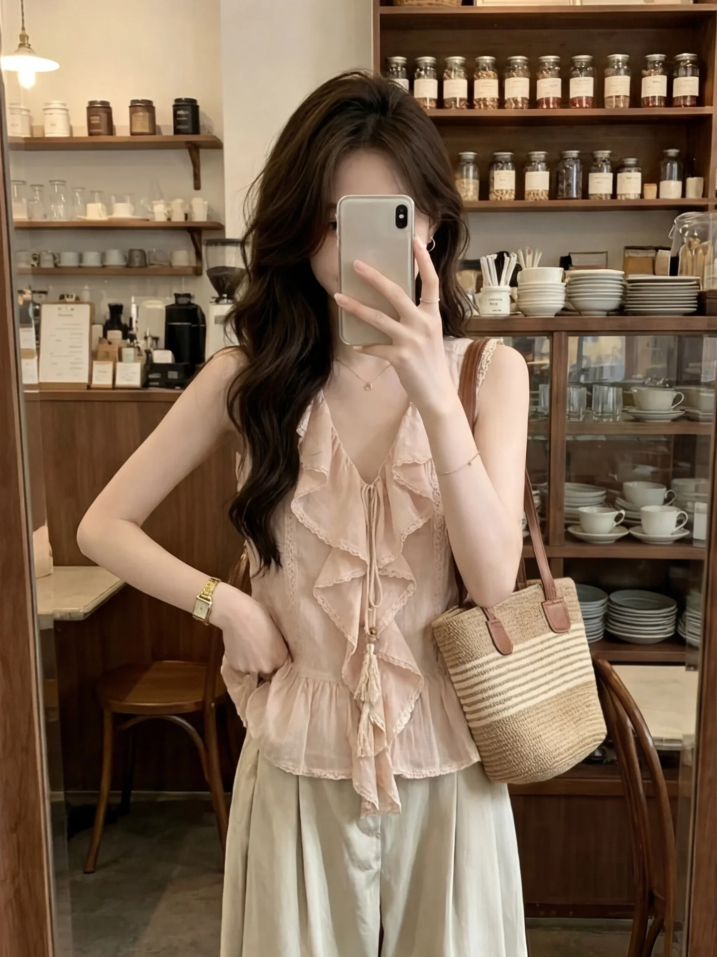 Pink Lace Trim V-Neck Summer New Style Women's Chiffon Shirt Sleeveless Necktie Straight Cut Floral Print Breathable Citywalk...
Pink Lace Trim V-Neck Summer New Style Women's Chiffon Shirt Sleeveless Necktie Straight Cut Floral Print Breathable Citywalk...