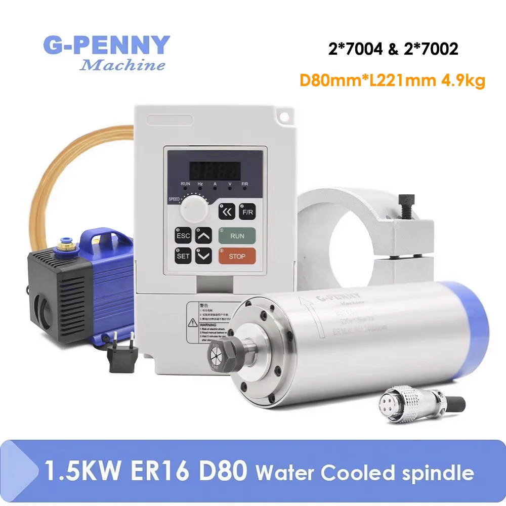 G-Penny 1.5kw ER16 Water Cooled Spindle kit 80mm & 1.5kw H100/YL42 inverter & Holder & 75w Pump
G-Penny 1.5kw ER16 Water Cooled Spindle kit 80mm & 1.5kw H100/YL42 inverter & Holder & 75w Pump