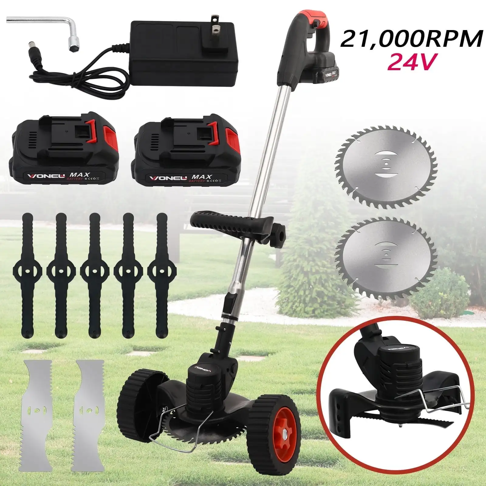 Cordless Electric Weed Wacker String Trimmer, with 3 Types of Blades and Adjustable Handle
Cordless Electric Weed Wacker String Trimmer, with 3 Types of Blades and Adjustable Handle