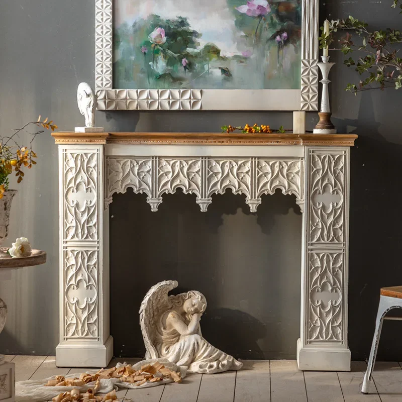 Retro old white carved mantel American B&B decoration porch table personalized wedding photography props
Retro old white carved mantel American B&B decoration porch table personalized wedding photography props