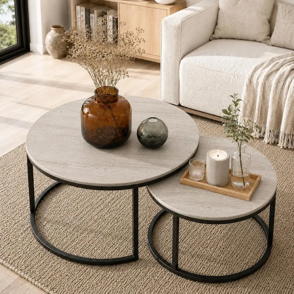 Round Wood Grain Nesting Coffee Tables Set, 31.5 Large with Adjustable Non-Slip Feet, Ideal for Living Room or Bedroom (Wood Gra
Round Wood Grain Nesting Coffee Tables Set, 31.5 Large with Adjustable Non-Slip Feet, Ideal for Living Room or Bedroom (Wood Gra