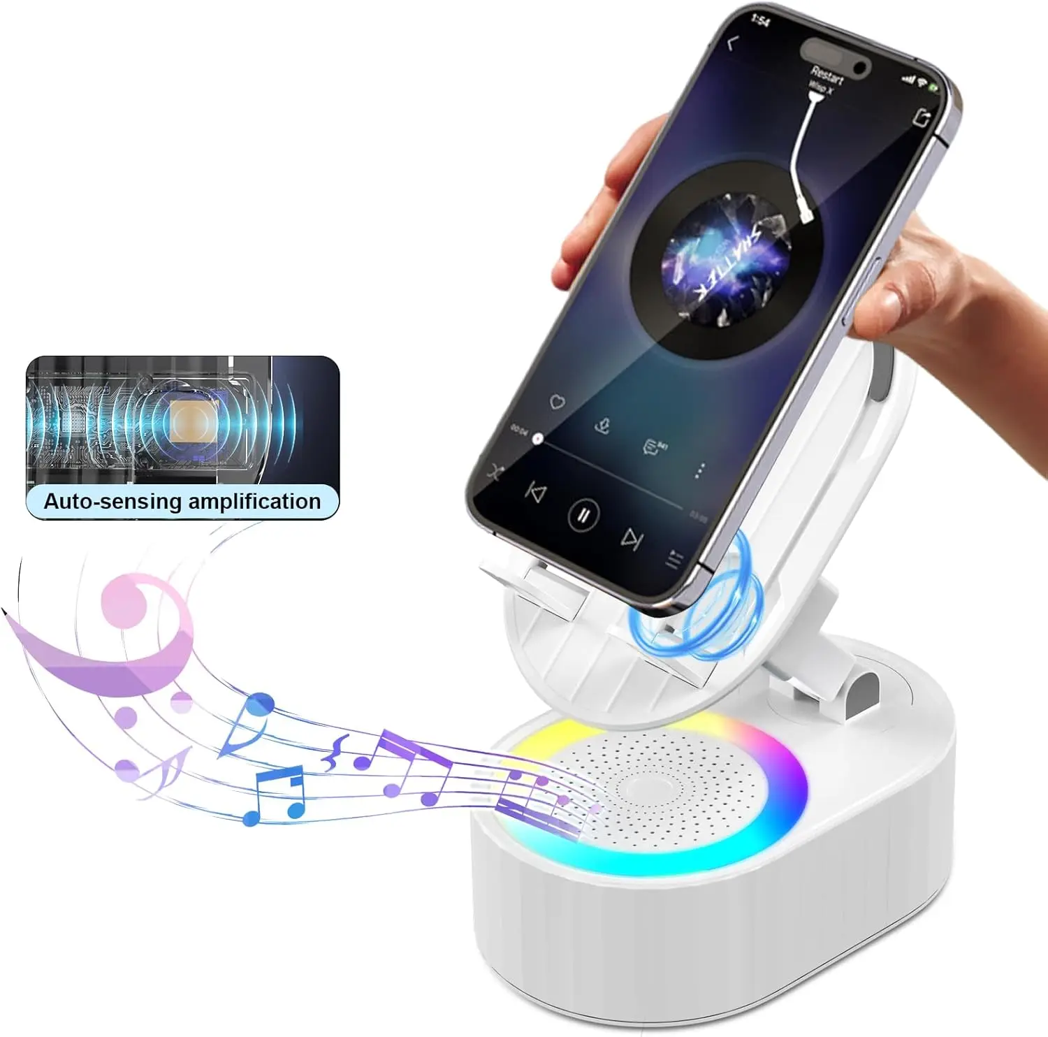 AKLLCCR Wireless Induction Audio Bluetooth Speaker 5in1 Phone Holder Emergency Rechargeable (3000mAh) with Colorful Ambient Light 300° Foldable for Tablet iPhone Android, Gifts for Men Women (White)
AKLLCCR Wireless Induction Audio Bluetooth Speaker 5in1 Phone Holder Emergency Rechargeable (3000mAh) with Colorful Ambient Light 300° Foldable for Tablet iPhone Android, Gifts for Men Women (White)