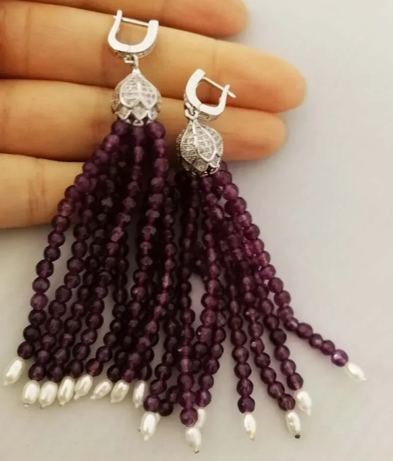 one pair white freshwater pearl purple jades round faceted nature tassel earrings wholesale beads
one pair white freshwater pearl purple jades round faceted nature tassel earrings wholesale beads
