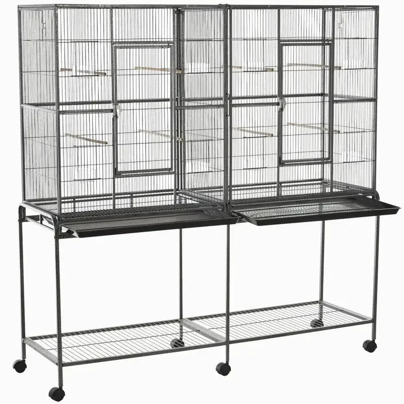 Rolling 65"L Bird Cage w/ Storage Shelf Wood Perch Food Container
Rolling 65"L Bird Cage w/ Storage Shelf Wood Perch Food Container