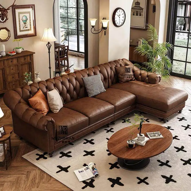 American retro leather sofa first layer cowhide corner princess living room home straight row backrest size apartment design
American retro leather sofa first layer cowhide corner princess living room home straight row backrest size apartment design