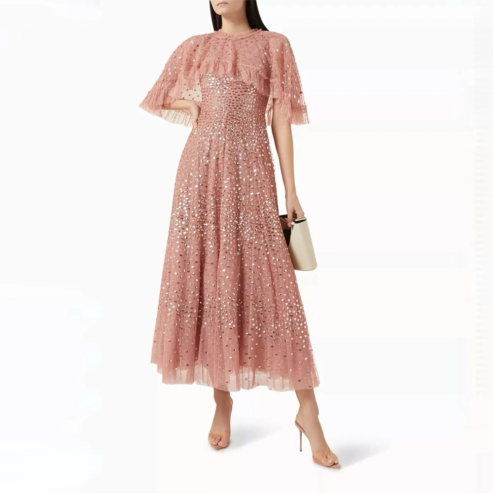 Delicate Crew Neck Customized Evening Dress Sparkly Sequined Shawl Celebrity Gowns High Quality Tulle Bespoke Occasion Gown
Delicate Crew Neck Customized Evening Dress Sparkly Sequined Shawl Celebrity Gowns High Quality Tulle Bespoke Occasion Gown