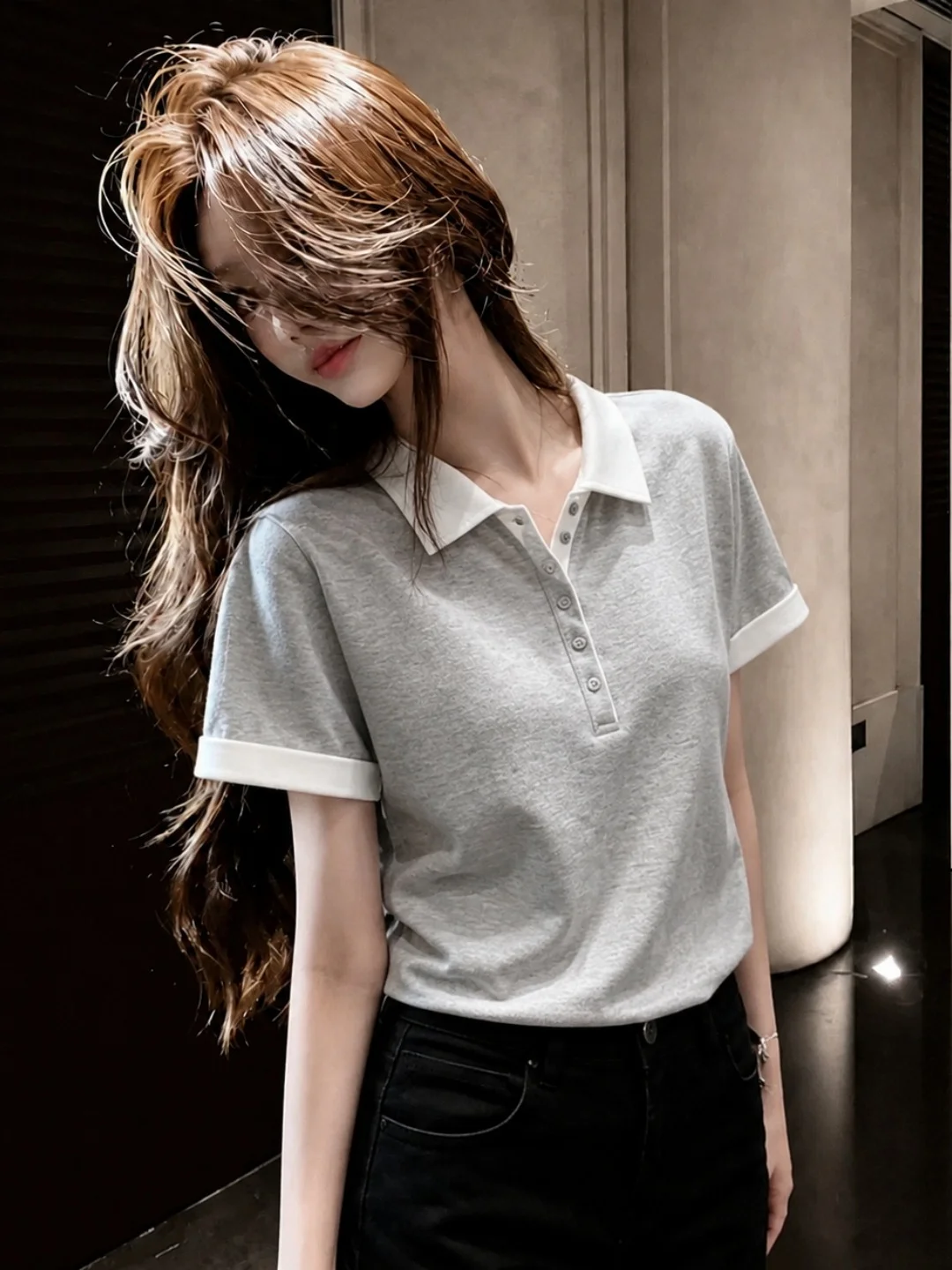 Casual Style Color Block Collar Short Sleeve T Shirt Summer Korean Version Commute Simple Match Women's Top Flower Cardi
Casual Style Color Block Collar Short Sleeve T Shirt Summer Korean Version Commute Simple Match Women's Top Flower Cardi