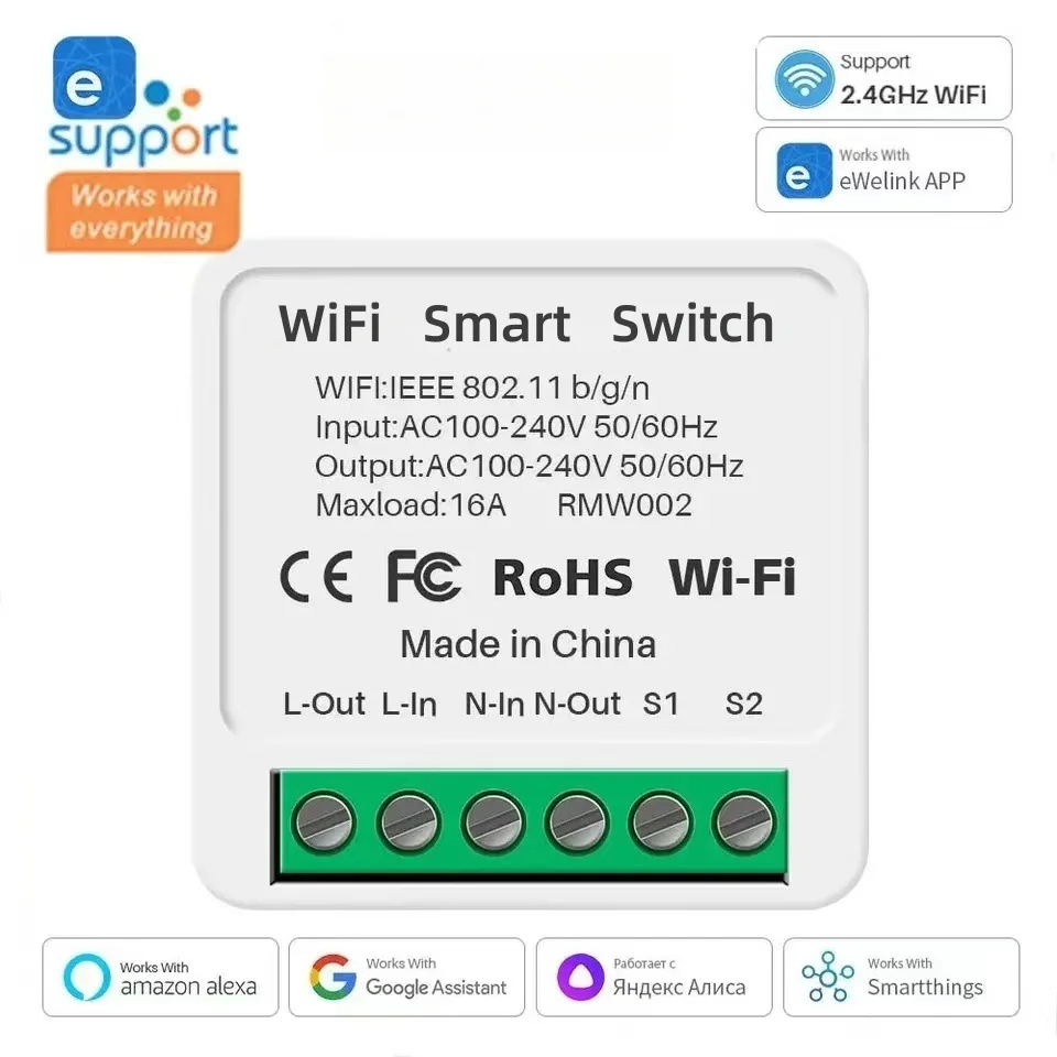 EWeLink Mini WiFi Switch Tuya WiFi Module Recessed Hidden Smart Voice APP Timing Switch with Ewelink App for Modern Homes alexa
EWeLink Mini WiFi Switch Tuya WiFi Module Recessed Hidden Smart Voice APP Timing Switch with Ewelink App for Modern Homes alexa