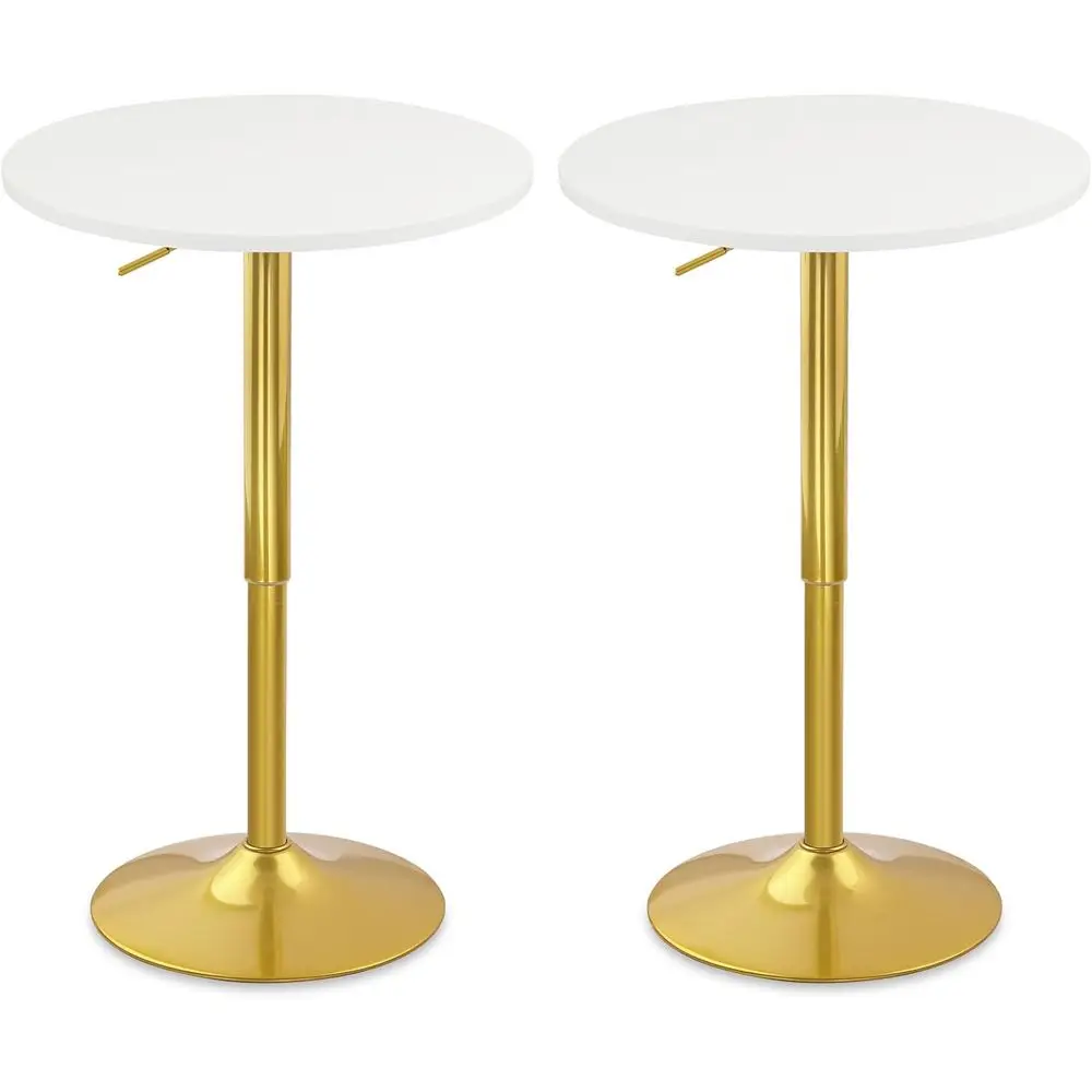 2-Pack Adjustable Height Bistro Tables, 26-36, Gold Metal Base, 360° Swivel, White
2-Pack Adjustable Height Bistro Tables, 26-36, Gold Metal Base, 360° Swivel, White