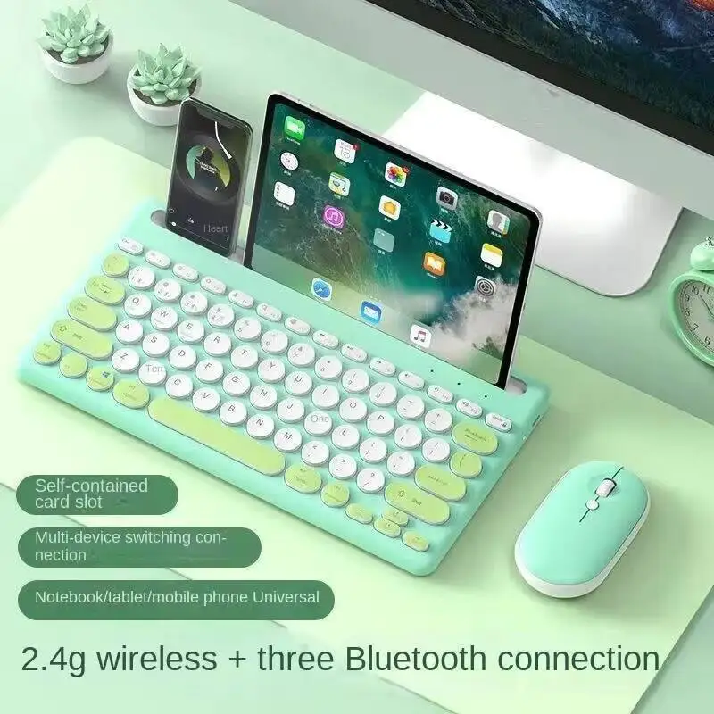 Hot Selling Dual-mode Wireless Keyboard, Card Slot, Round Key, Bluetooth Keyboard, Computer, Tablet, Mobile Phone Connection
