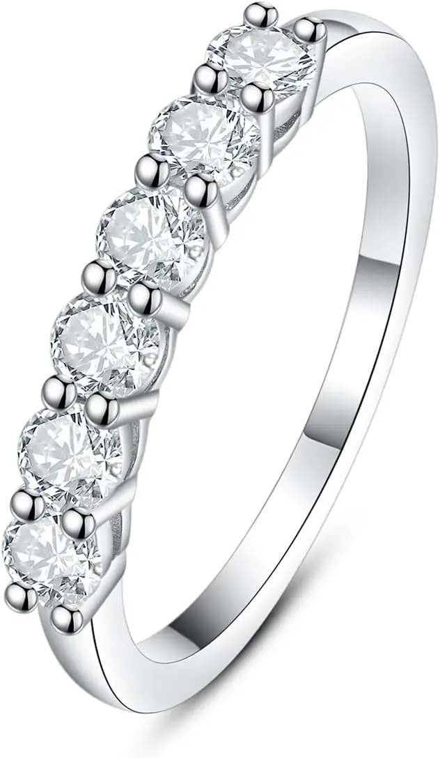 Eternity Diamond Band for Women, 6-Stone 0.66ct in 18K White Gold Plated Silver, Size 4-11
Eternity Diamond Band for Women, 6-Stone 0.66ct in 18K White Gold Plated Silver, Size 4-11
