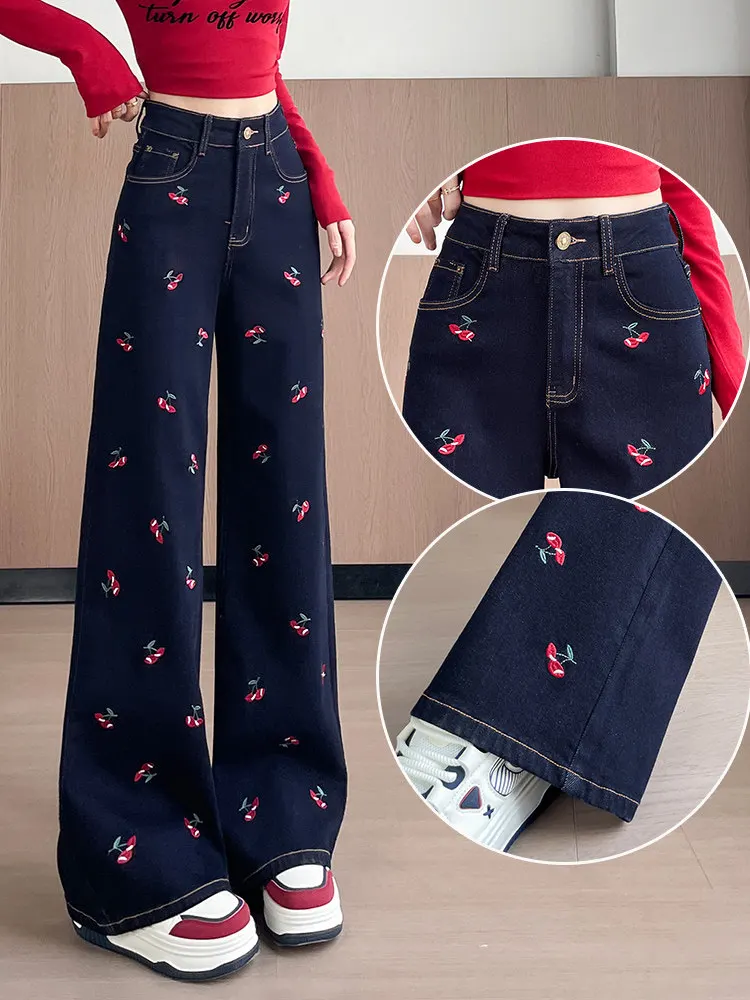 Прямые джинсы с вышивкой вишни, женские осенние и зимние джинсы 2024, свободная мода, узкая версия, широкие брюки
Прямые джинсы с вышивкой вишни, женские осенние и зимние джинсы 2024, свободная мода, узкая версия, широкие брюки