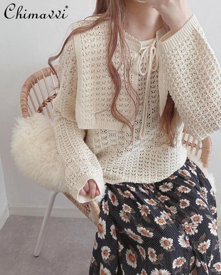 Japanese Style Two-Way Collar Detachable Sweater Fashion Loose Hollow Sweet Pullover Knitted Top Autumn New Women's Sweaters
Japanese Style Two-Way Collar Detachable Sweater Fashion Loose Hollow Sweet Pullover Knitted Top Autumn New Women's Sweaters
