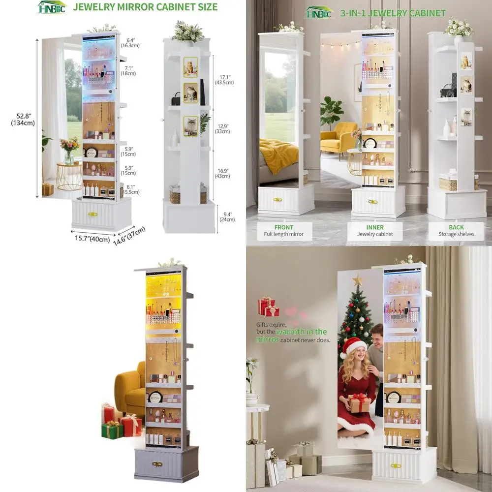 White Full-Length Mirror Jewelry Cabinet with Drawers, Storage Racks, and Lighting for Bedroom/Cloakroom
White Full-Length Mirror Jewelry Cabinet with Drawers, Storage Racks, and Lighting for Bedroom/Cloakroom