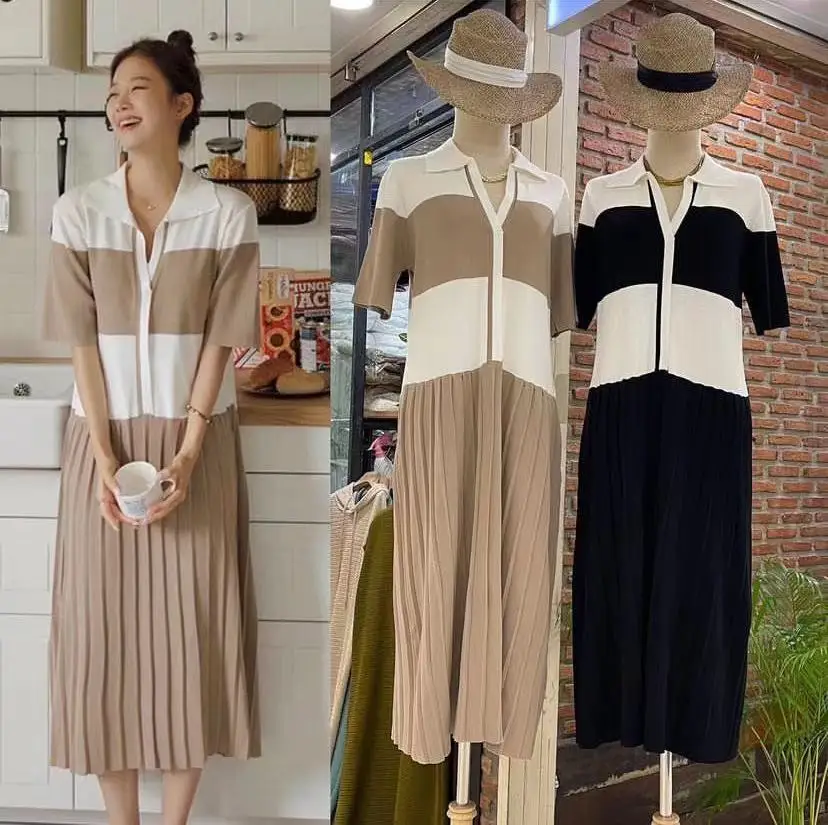 Женское длинное платье в полоску, повседневное свободное трикотажное платье составного кроя в Корейском стиле, плиссированное платье с коротким рукавом и отложным воротником на лето
Женское длинное платье в полоску, повседневное свободное трикотажное платье составного кроя в Корейском стиле, плиссированное платье с коротким рукавом и отложным воротником на лето