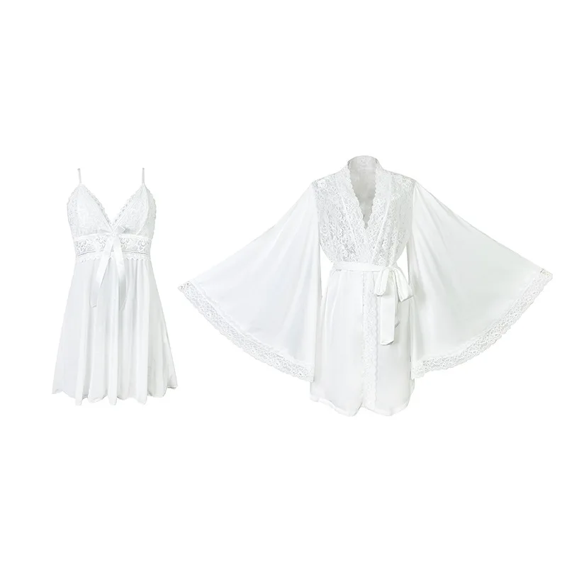 Women Satin Lace Kimono Robe Wide Bell Sleeve Sheer Mesh Back Self Tie Belt Two Color Sleepwear Casual Style Dress Elegant G85T
Women Satin Lace Kimono Robe Wide Bell Sleeve Sheer Mesh Back Self Tie Belt Two Color Sleepwear Casual Style Dress Elegant G85T