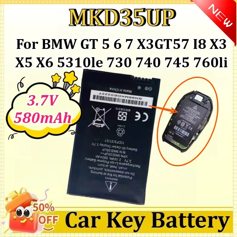 MKD35UP 3.7V 580mAh Car Key Battery for BMW GT 5 6 7 X3GT57 I8 X3 X5 X6 5310le 745 760li 730 740
MKD35UP 3.7V 580mAh Car Key Battery for BMW GT 5 6 7 X3GT57 I8 X3 X5 X6 5310le 745 760li 730 740