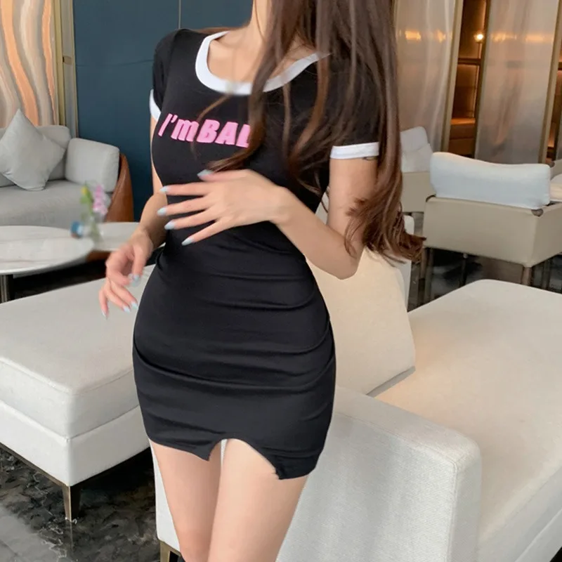Korean Style O-Neck Slim Fit Sexy Split Short Sleeve Women's Dress Letter Print Hottie Preppy Style Summer Outfit Fashion Cozy
Korean Style O-Neck Slim Fit Sexy Split Short Sleeve Women's Dress Letter Print Hottie Preppy Style Summer Outfit Fashion Cozy