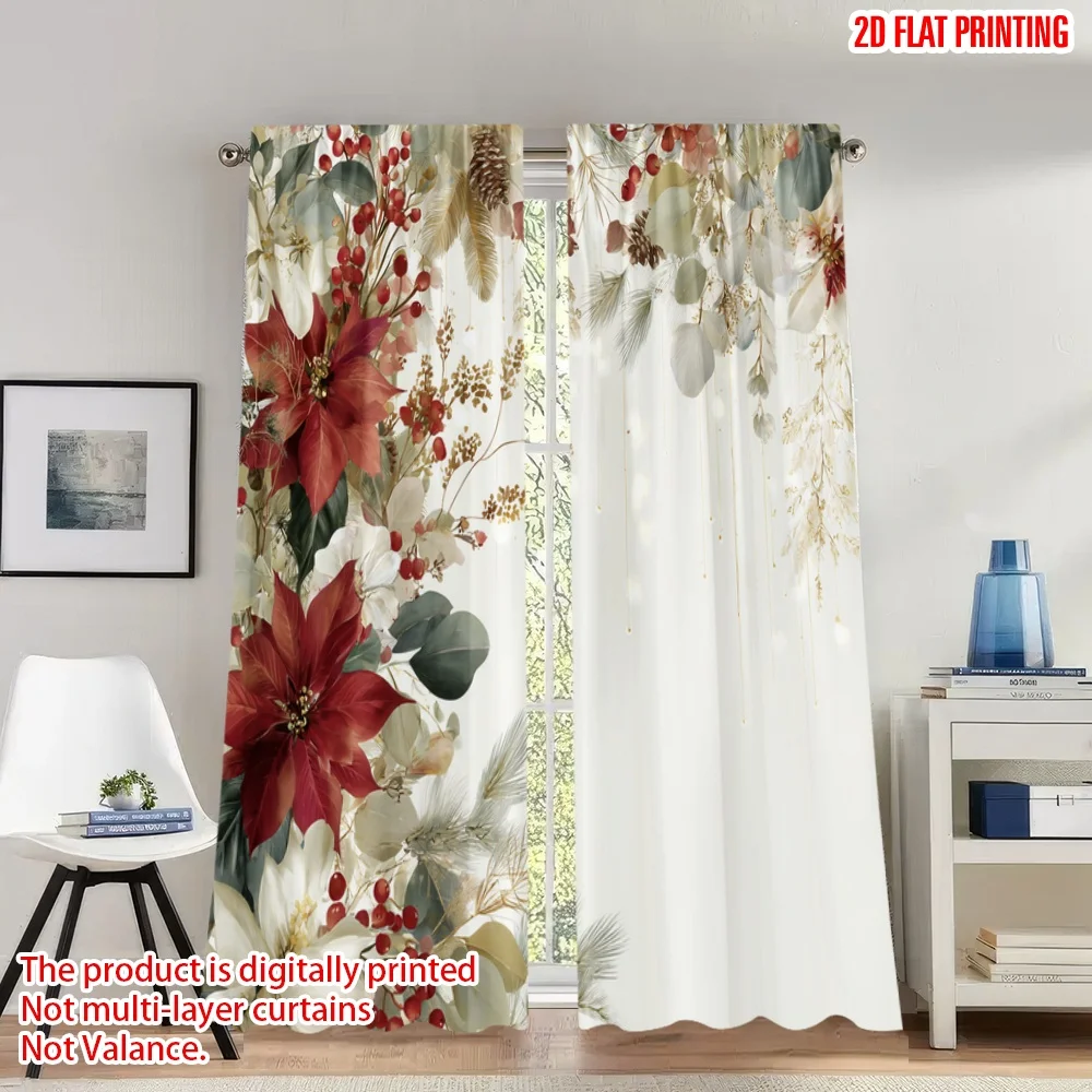 2pcs 2D flat printing Merry Christmas Curtains Christmas Poinsettia Holly Berries Digital Printed Polyester Drapes Festive
2pcs 2D flat printing Merry Christmas Curtains Christmas Poinsettia Holly Berries Digital Printed Polyester Drapes Festive