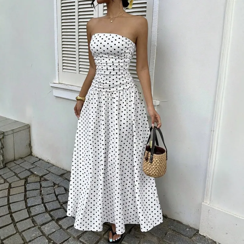 Fashion Sleeveless Hollow Out Vacation Dress Summer Strapless High Waist Long Dress Polka Dot Print Backless Beach Women's Dress
Fashion Sleeveless Hollow Out Vacation Dress Summer Strapless High Waist Long Dress Polka Dot Print Backless Beach Women's Dress
