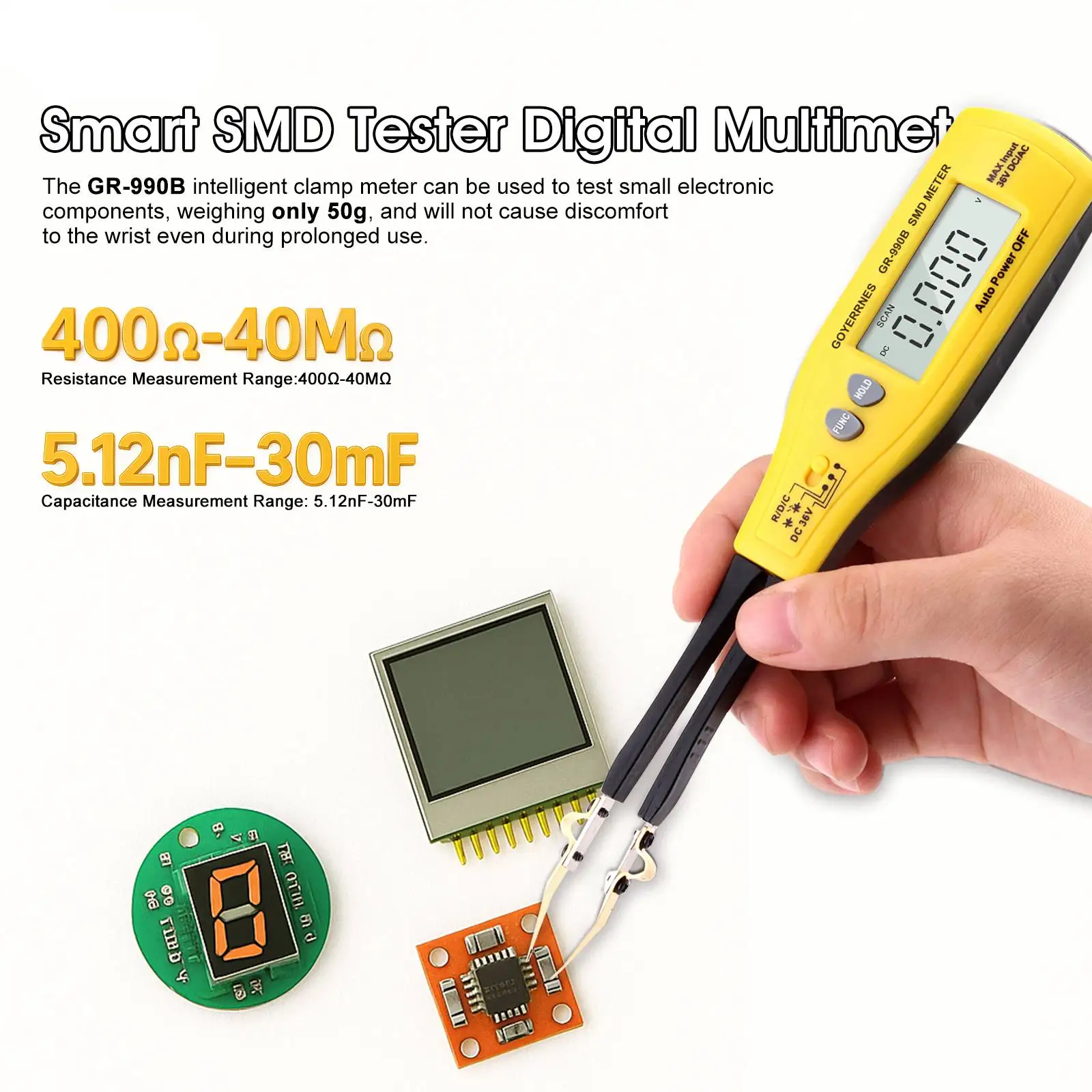 SMD Tweezers Meter, Upgraded 4000 Count Multimeter for Resistance/Capacitance/Diode/Continuity Test with Auto-Range
SMD Tweezers Meter, Upgraded 4000 Count Multimeter for Resistance/Capacitance/Diode/Continuity Test with Auto-Range