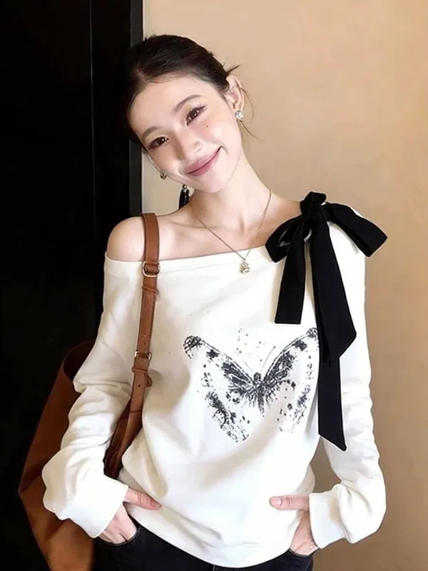Korean Style Knot Long Sleeve One Shoulder T-shirt Women's Spring New plus Size Street Style Sweet And Spicy Top
Korean Style Knot Long Sleeve One Shoulder T-shirt Women's Spring New plus Size Street Style Sweet And Spicy Top