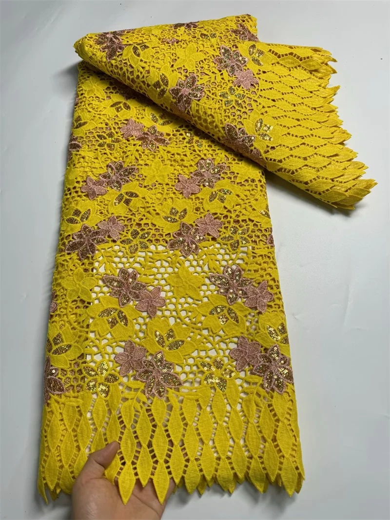 Yellow African Guipure Cord Lace Fabric With Sequins Nigerian Embroidery Mesh Water Soluble Material 5 Yards For Dress ZW13
Yellow African Guipure Cord Lace Fabric With Sequins Nigerian Embroidery Mesh Water Soluble Material 5 Yards For Dress ZW13