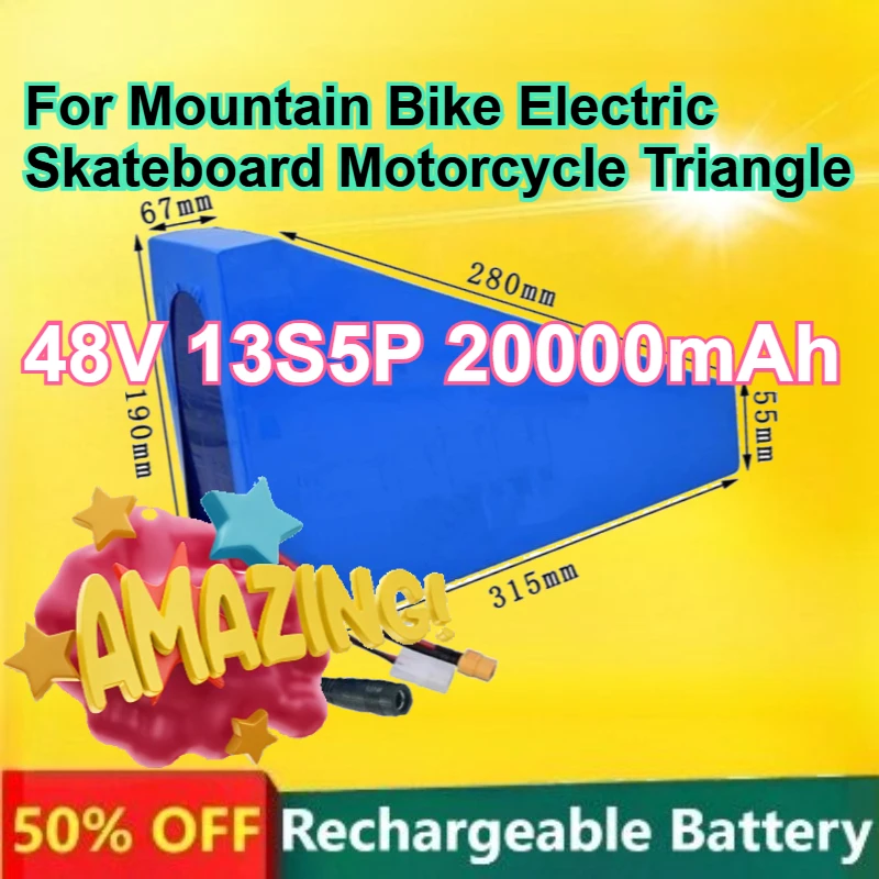18650 48V 13S5P 20000mAh Rechargeable Lithium Battery Pack for Mountain Bike Electric Skateboard Motorcycle Triangle Battery
18650 48V 13S5P 20000mAh Rechargeable Lithium Battery Pack for Mountain Bike Electric Skateboard Motorcycle Triangle Battery