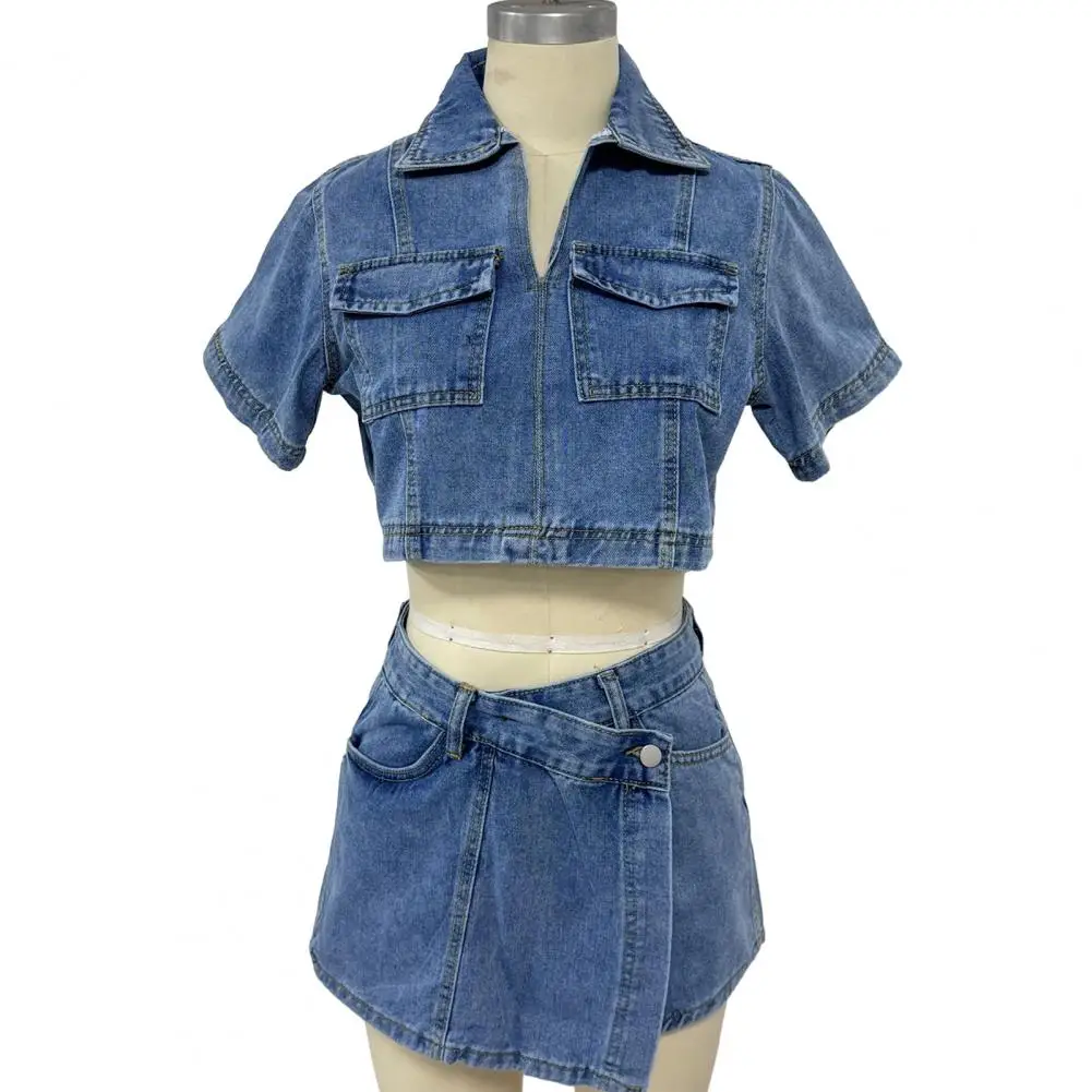 Women's Two-piece Set Denim Crop Top High Waist Skirt Set Short Sleeve V Neck Outfit Summer Streetwear
Women's Two-piece Set Denim Crop Top High Waist Skirt Set Short Sleeve V Neck Outfit Summer Streetwear