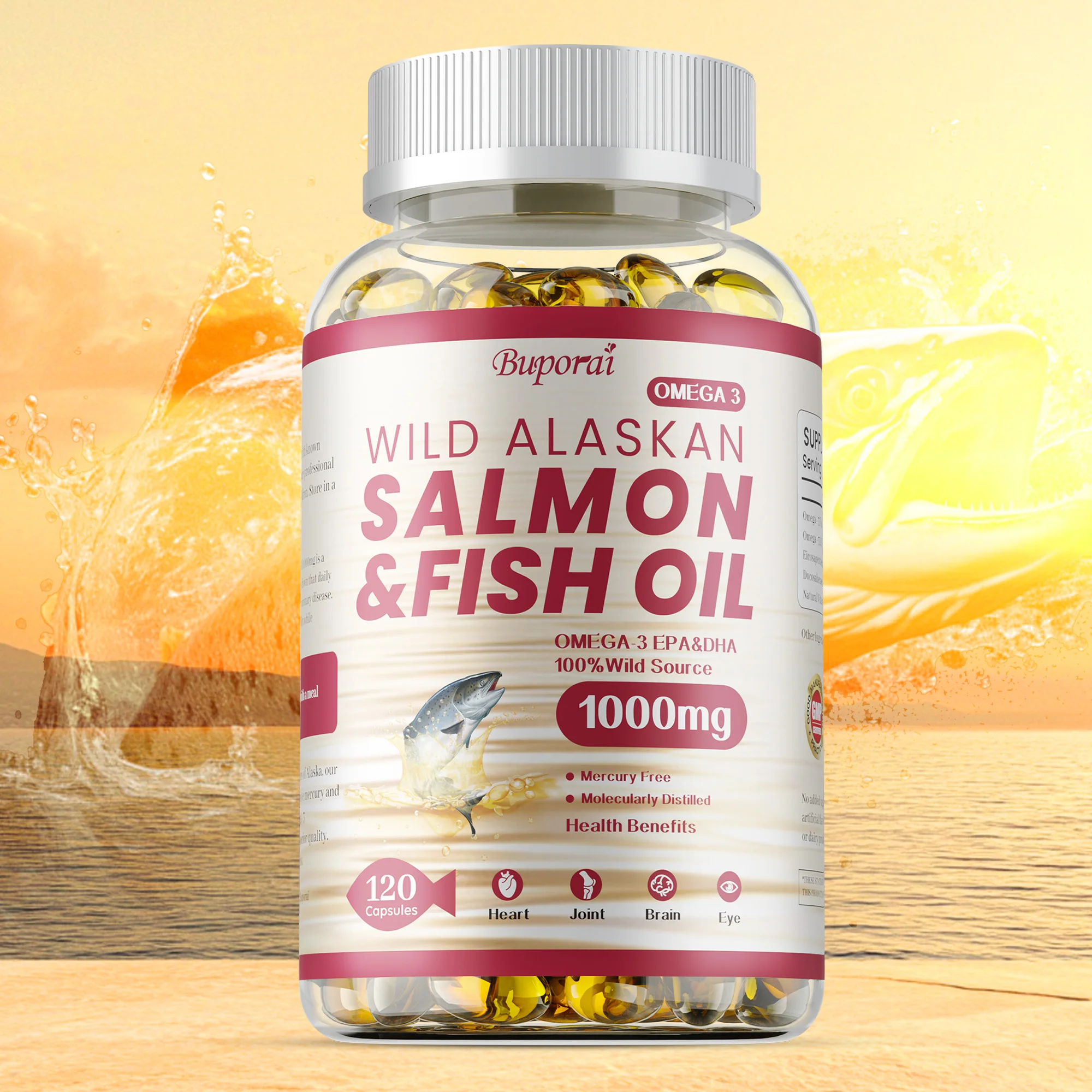 Salmon Fish Oil - Contains EPA, DHA, Promote Brain, Heart and Cardiovascular Health, Promotes Energy Production, Improve Mood
Salmon Fish Oil - Contains EPA, DHA, Promote Brain, Heart and Cardiovascular Health, Promotes Energy Production, Improve Mood