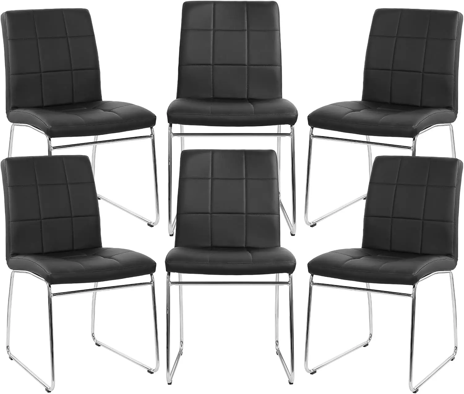 Black Dining Chairs Set of 6, Faux Leather Dining Chairs with Sled Chrome Legs, Comfortable Dinner Chairs
Black Dining Chairs Set of 6, Faux Leather Dining Chairs with Sled Chrome Legs, Comfortable Dinner Chairs