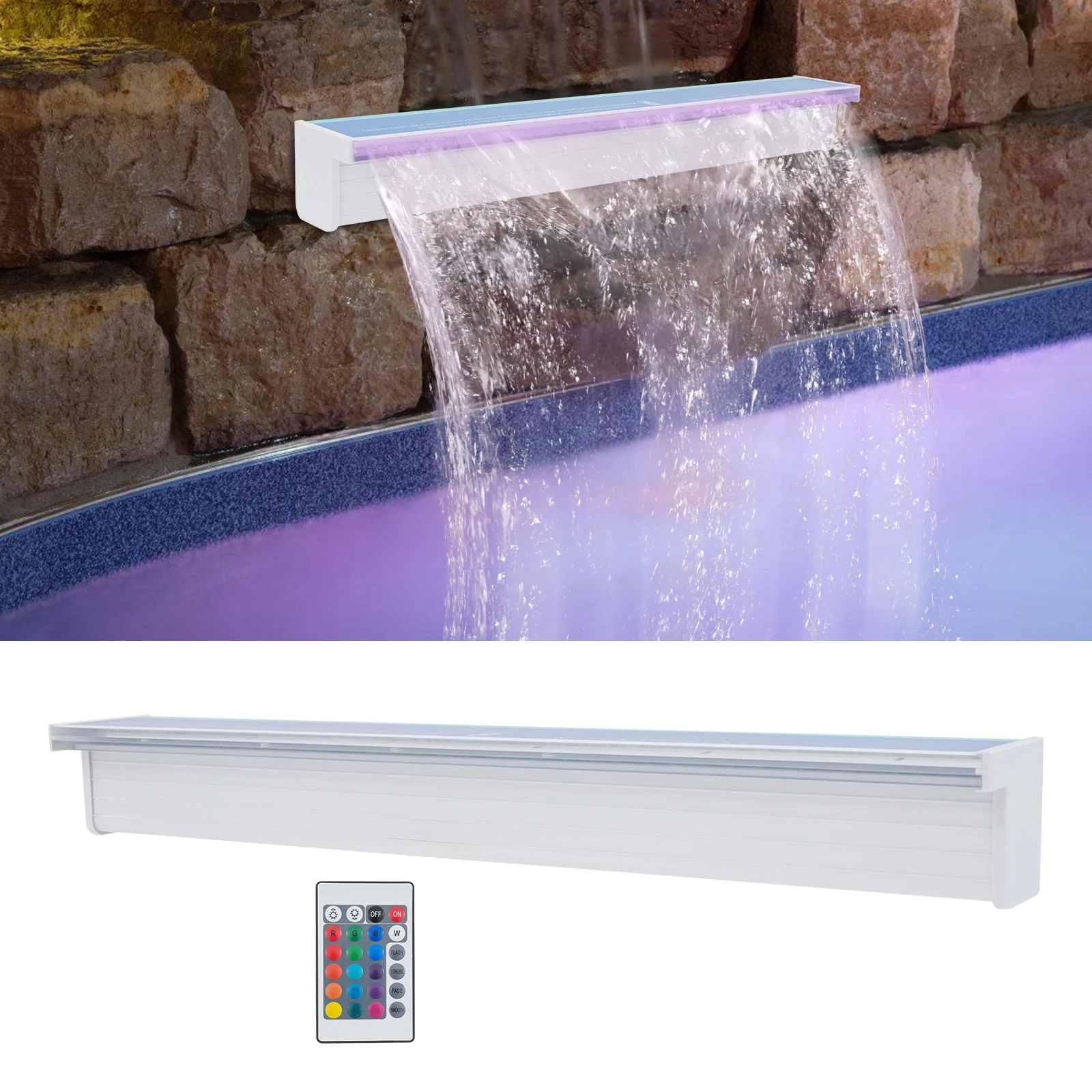 Pool Fountain with Remote 24" Pool Spillway with RGB LED Lights Waterfall Spillway for Pond Garden Swimming Pool
Pool Fountain with Remote 24" Pool Spillway with RGB LED Lights Waterfall Spillway for Pond Garden Swimming Pool