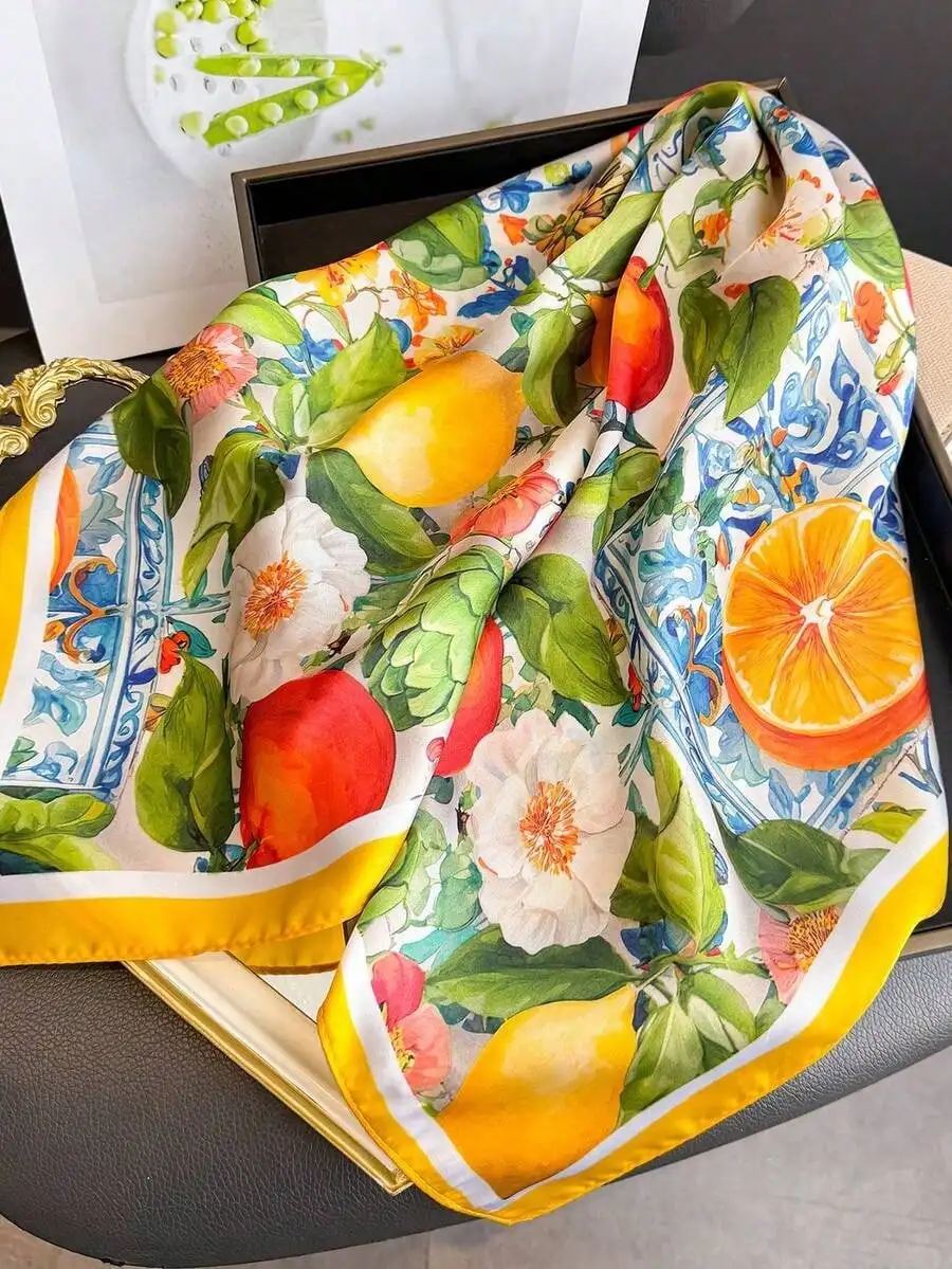 1pc Women's Elegant Vintage Fashion Lemon Tree Printed Thin Style Satin Square Faux Silk Scarf,Boho Vintage Casual Women's Neck Scarf,Shawl,Light And Thin Comfortable Women's Bandana,For Daily Wear And Outing In Spring And Summer
1pc Women's Elegant Vintage Fashion Lemon Tree Printed Thin Style Satin Square Faux Silk Scarf,Boho Vintage Casual Women's Neck Scarf,Shawl,Light And Thin Comfortable Women's Bandana,For Daily Wear And Outing In Spring And Summer