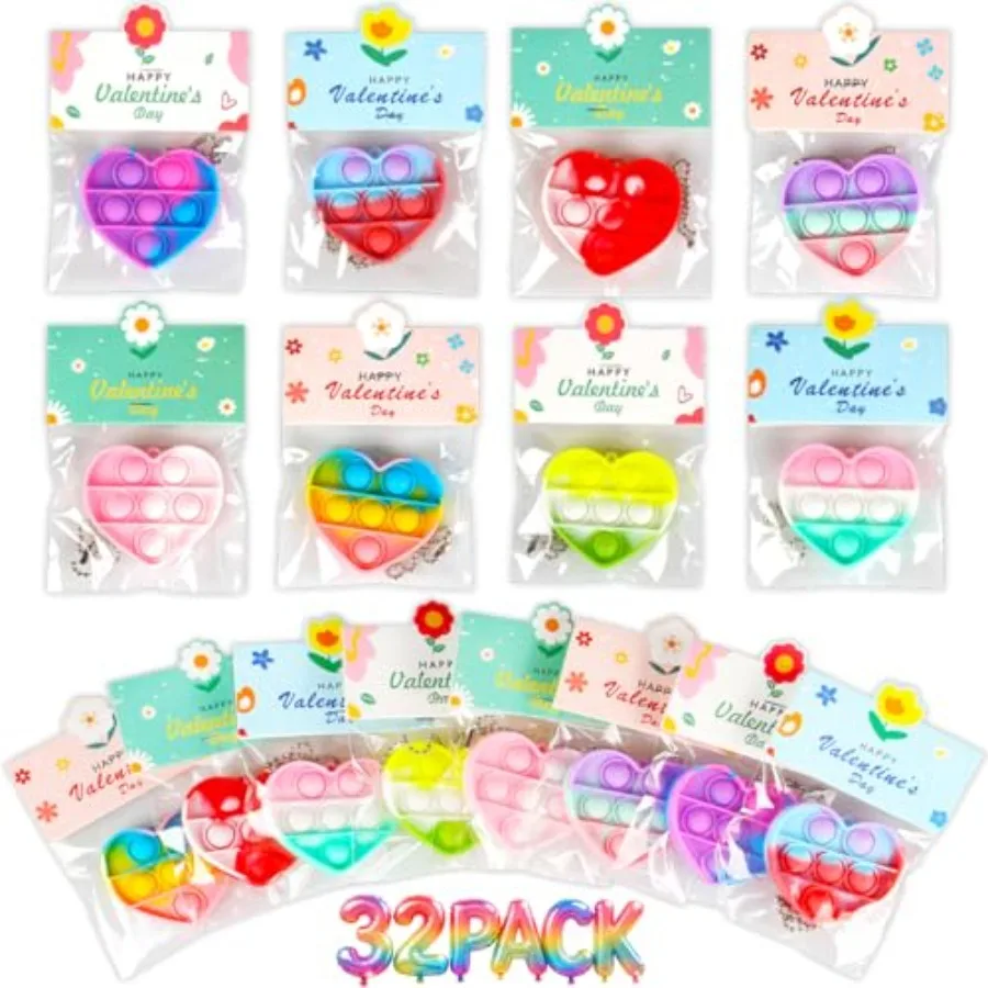 32 Pack Valentine's Day Heart-Shaped Pop Fidget Toys for,Classroom Bulk Gifts with Keychains and Cards, Perfect for School Part
32 Pack Valentine's Day Heart-Shaped Pop Fidget Toys for,Classroom Bulk Gifts with Keychains and Cards, Perfect for School Part