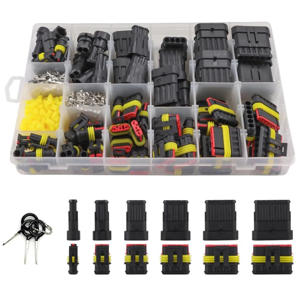 708PCS Automotive Waterproof Car Electrical Wire Connectors Plug Kit, 1/2/3/4/5/6 Male and Female Pin Connectors for Motorcycle
708PCS Automotive Waterproof Car Electrical Wire Connectors Plug Kit, 1/2/3/4/5/6 Male and Female Pin Connectors for Motorcycle