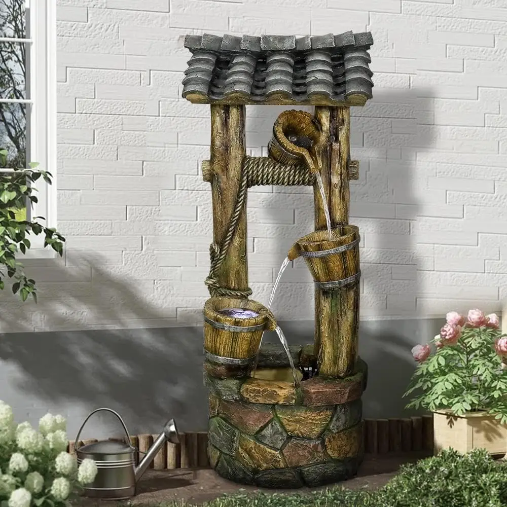 Wishing Well Water Fountain, 39.3inches Rustic Outdoor Water Fountain - Outdoor Cascading Fountain with Buckets, Pump & Lights f
Wishing Well Water Fountain, 39.3inches Rustic Outdoor Water Fountain - Outdoor Cascading Fountain with Buckets, Pump & Lights f