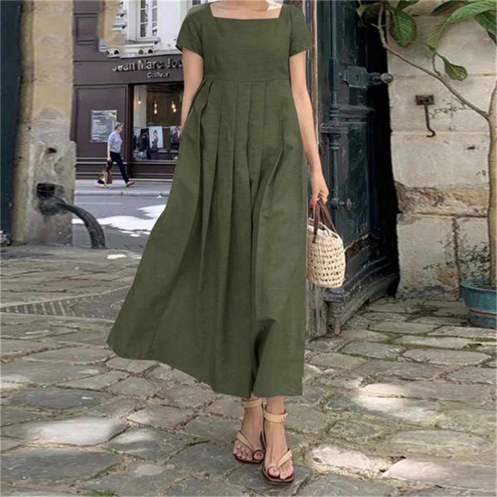 2023 Women Dress Casual Loose Short Sleeve Cotton Linen Folds Boho Long Dress Summer Beach Solid Color Party Maxi Dresses Female
2023 Women Dress Casual Loose Short Sleeve Cotton Linen Folds Boho Long Dress Summer Beach Solid Color Party Maxi Dresses Female