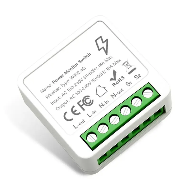 ABKQ-Tuya Wifi Smart Switch Module 16A With Power Monitor Support 2Way Control Smart Home DIY Breaker For Alexa Google Alice