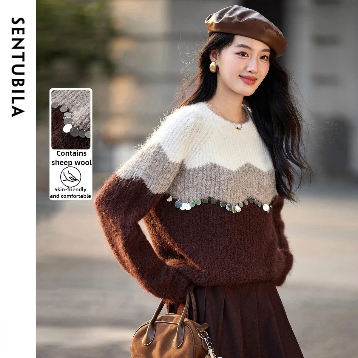 SENTUBILA Women's Knit Pullover 2025 Winter Wool Blend O-Neck Contrasting Color Bead Embroidered Thick Warm Sweater W54ED3850
SENTUBILA Women's Knit Pullover 2025 Winter Wool Blend O-Neck Contrasting Color Bead Embroidered Thick Warm Sweater W54ED3850