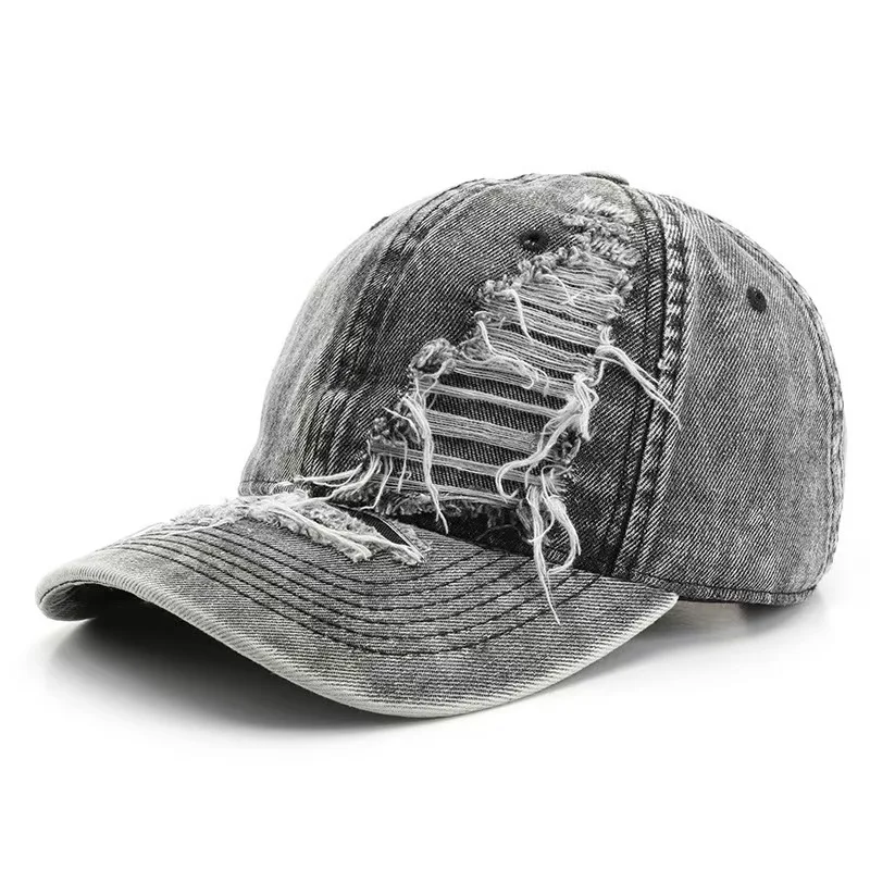 Retro-style women’s spring and autumn plain color, frayed-edge, water-washed, flat-brimmed hat; outdoor men’s baseball cap. 3 Sf7cdded0150244e1a98d86f55458442bV