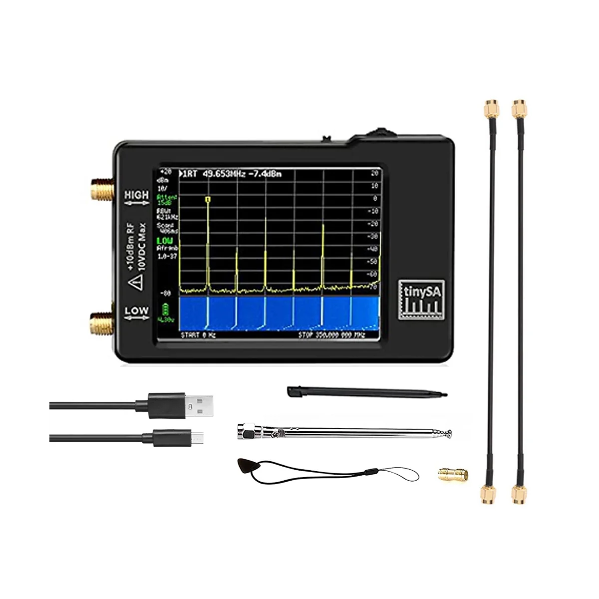2.8 Inch Touch Screen Spectrum Analyzer for 0.1MHZ-350MHZ and UHF Input for 240MHZ-960MHZ Frequency Analyzer Black
2.8 Inch Touch Screen Spectrum Analyzer for 0.1MHZ-350MHZ and UHF Input for 240MHZ-960MHZ Frequency Analyzer Black