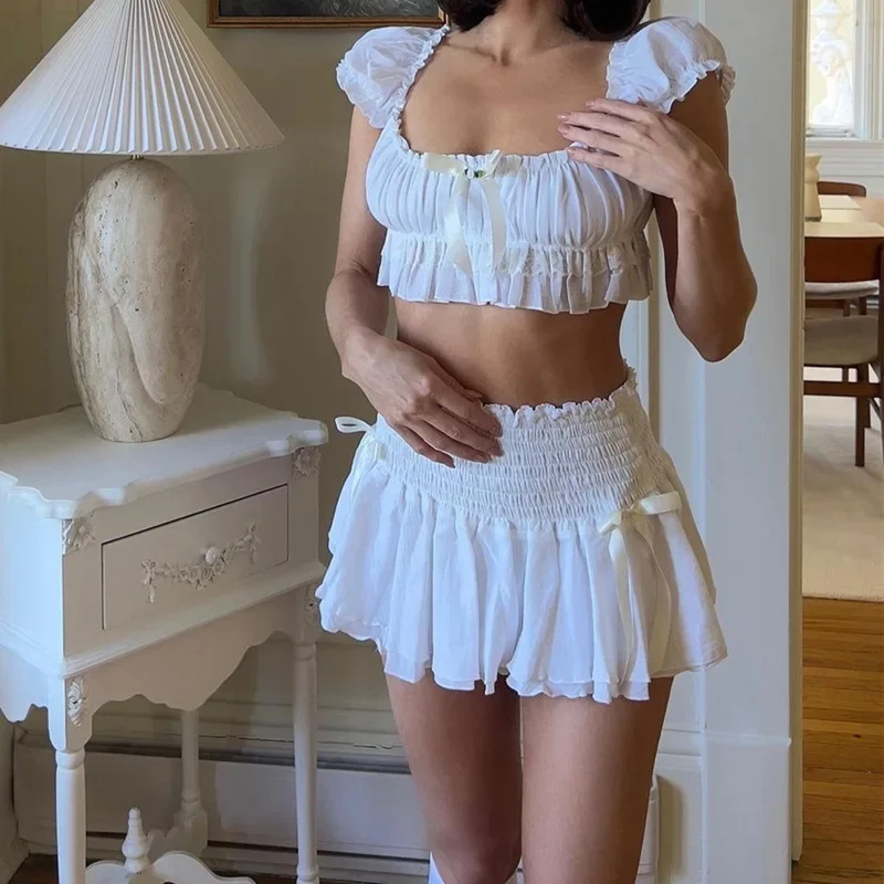 2025 New Y2K Fairycore 2 Piece Set Kawaii Outfit Bow Trim Off Shoulder Crop T-shirt + Ruffled Layered Mini Skirt Women's Clothes
2025 New Y2K Fairycore 2 Piece Set Kawaii Outfit Bow Trim Off Shoulder Crop T-shirt + Ruffled Layered Mini Skirt Women's Clothes